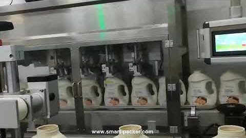 4 heads tracking liquid bottle barrel filling machine automatic laundry liquid filling line