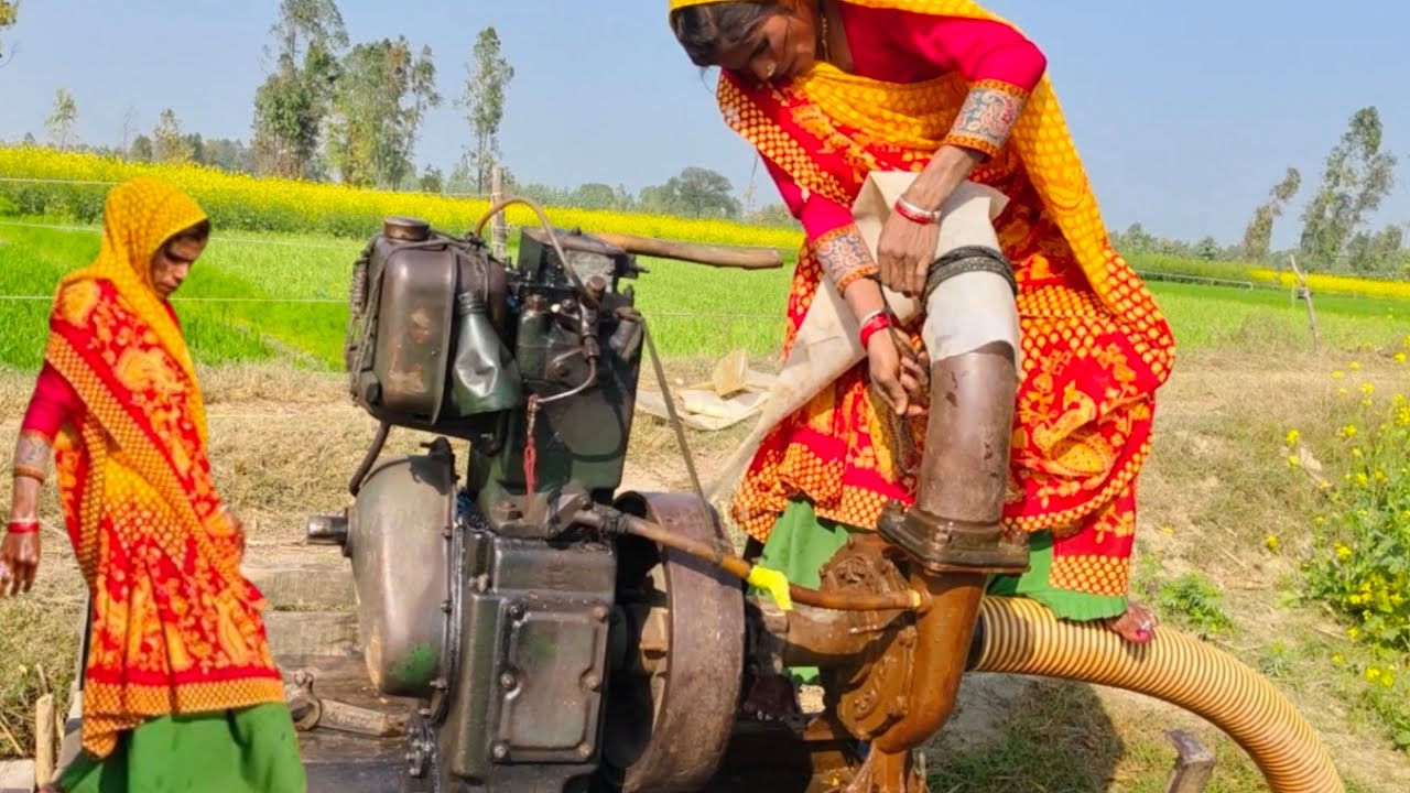 देखिए इस महिला ने डीजल इंजन को किस तरीका से स्टार्ट किया India Village Daisel Water Pump eingin Stup