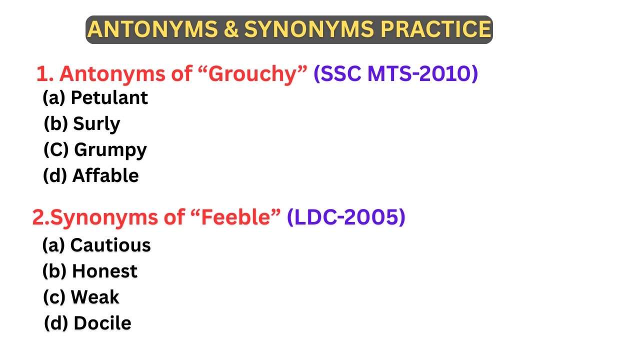 Antonyms & Synonyms Practice || Antonyms || Synonyms || Ssc Previous Year Antonyms & Synonyms ||