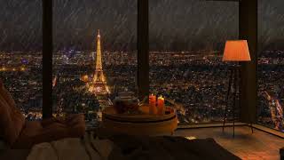 Fall Asleep Instantly with Calming Rain Sounds🎧Cozy Paris Bedroom With View Of The Eiffel Tower screenshot 1