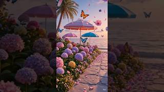 Most Beautiful Sunset Beach Scenery 🌅✨”#NatureScenery #SunsetBeach #FlowerGarden #Butterflies