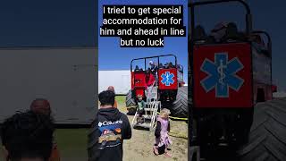 Poor kid had to wait over an hour in line for his monster truck ride despite having a VIP ticket