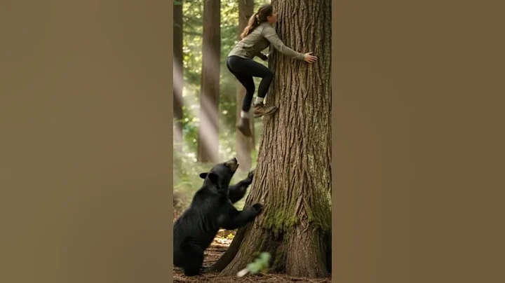 TERRIFYING! Woman TRAPPED in Tree as HUGE Bear Tries to CLIMB! #shorts