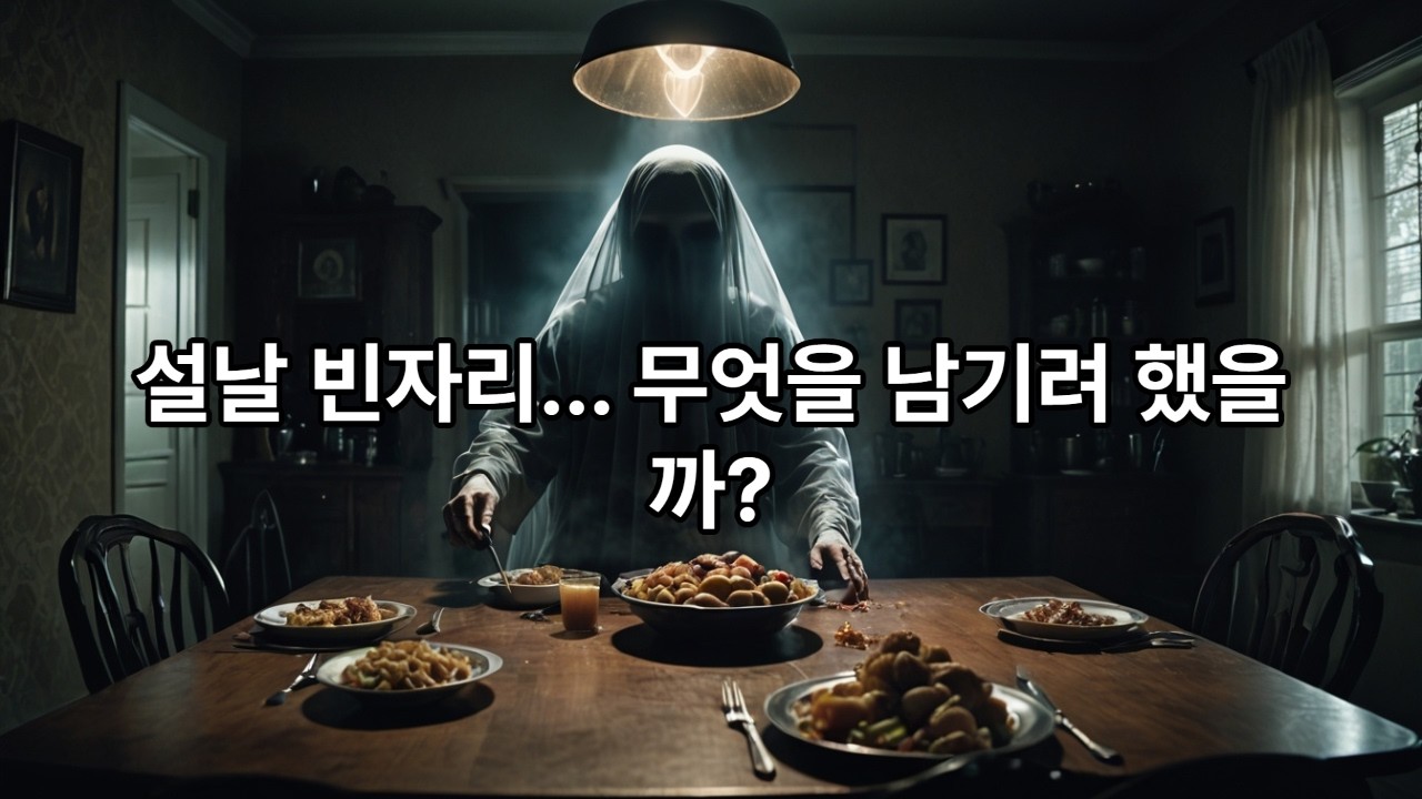 《설날 밤, 차례상 음식이 하나씩 사라진다》설날 새벽, 아무도 손대지 않았는데전과 밥, 고기가 사라졌다그 집은 지금도 설날 밤 불을 끄지 않는다