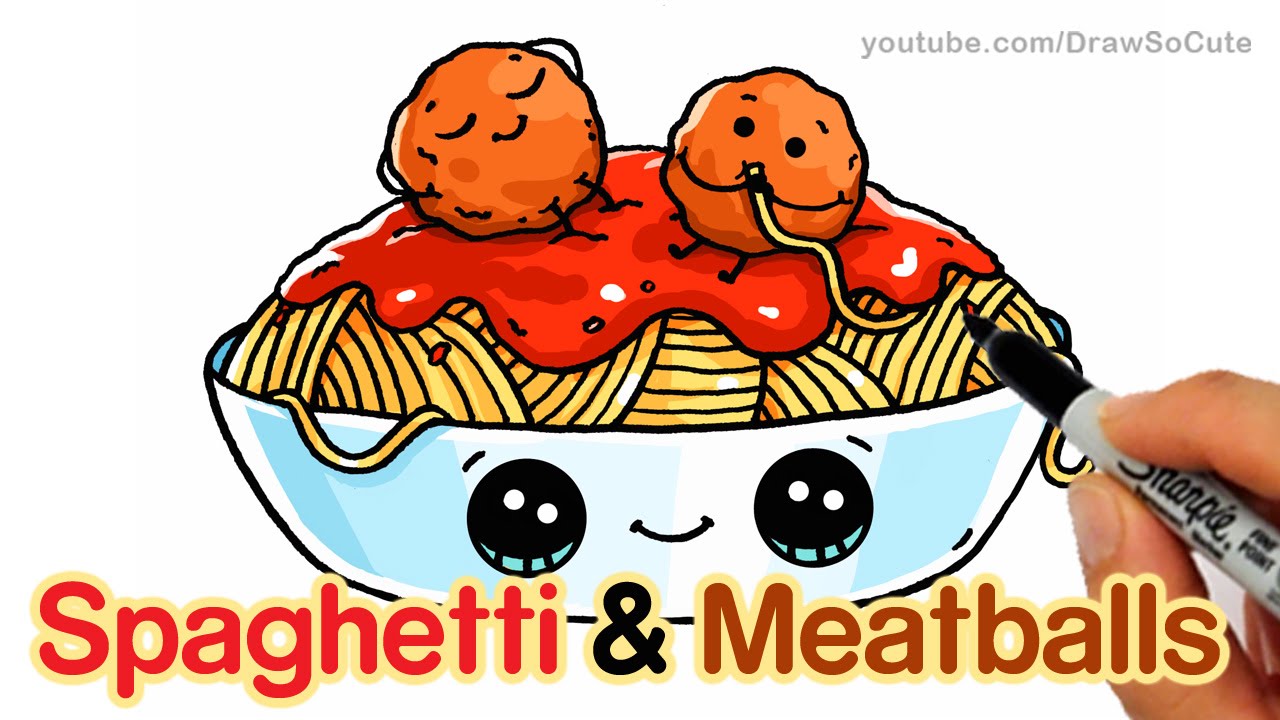 How To Draw Spaghetti And Meatballs Step By Step Easy Fun Food With Faces