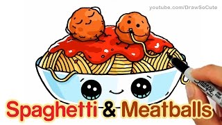 How to Draw Spaghetti and Meatballs step by step Easy - Fun Food with faces screenshot 5