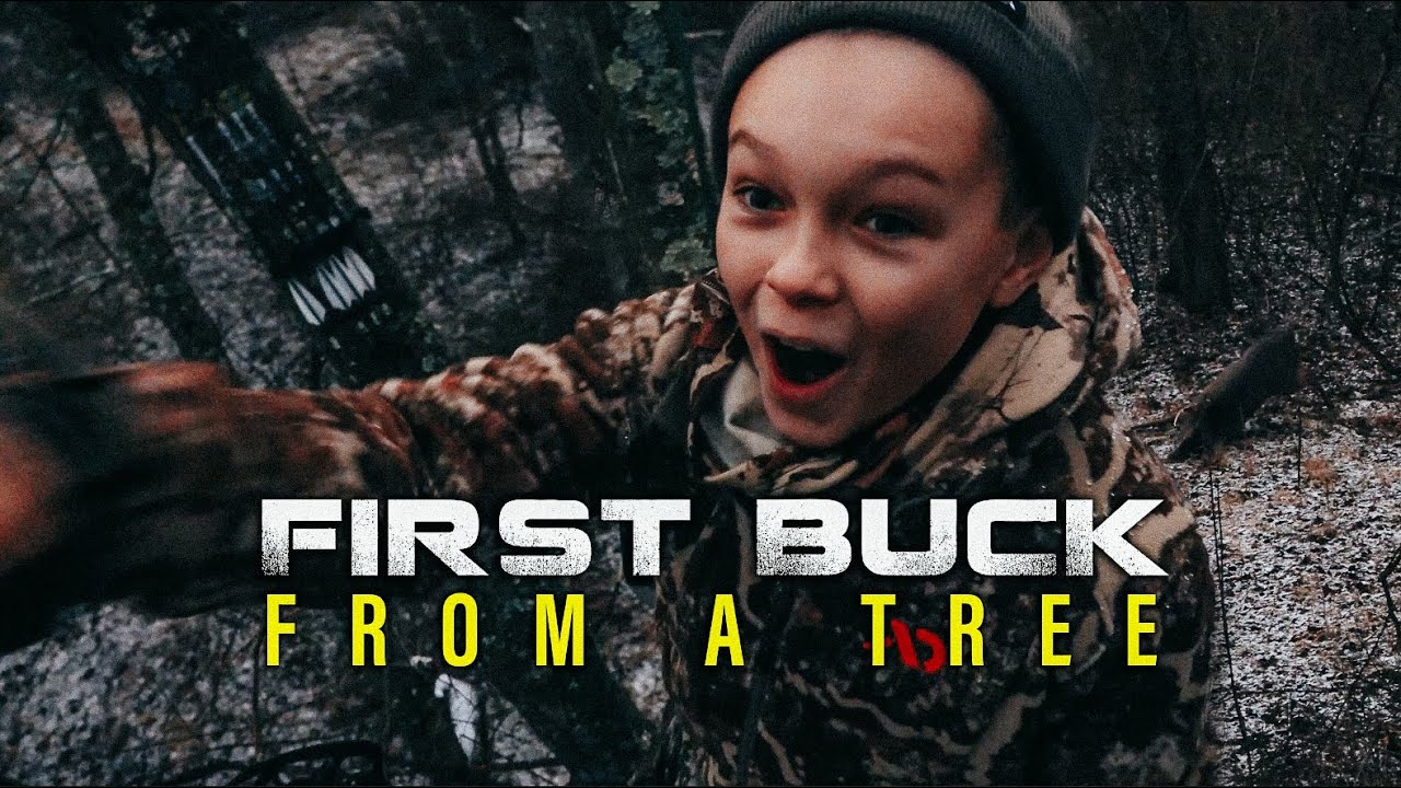 He killed his first buck from a tree!