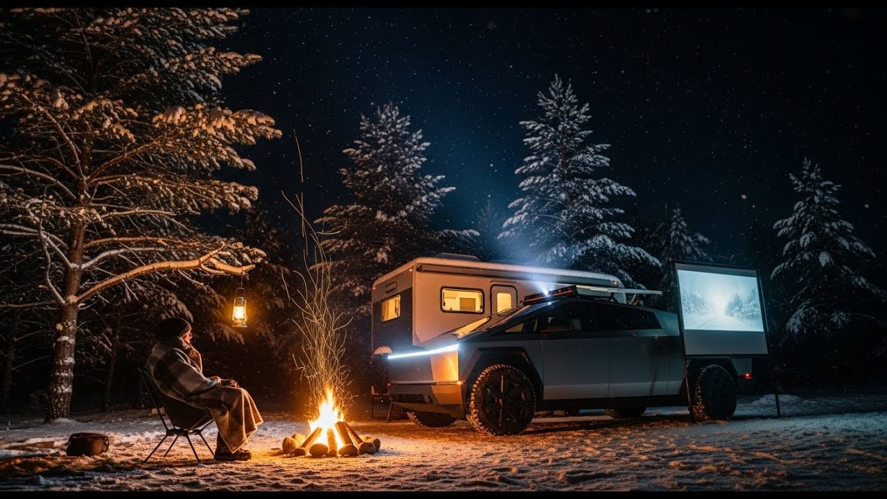 Solo Winter Camping in Snow ❄️ Tesla Cybertruck | Silent ASMR Survival Movie Night