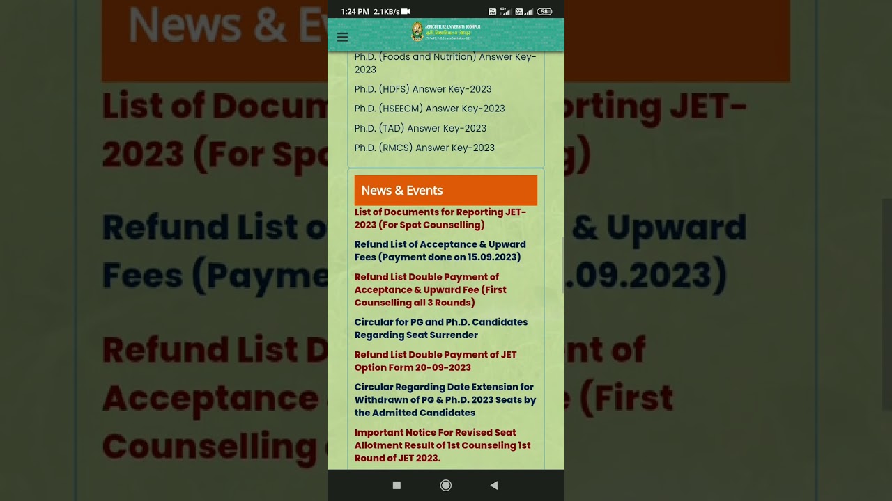 JET 2023 Spot Counseling 1st Round College Reporting Date & Documents.Pre PG PhD Spot 1st Round 2023