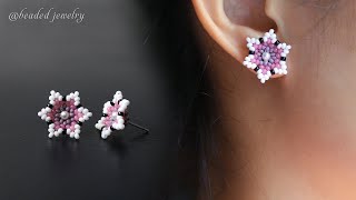 Cherry blossom stud earrings. How to make beaded jewelry. Beading tutorial