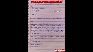 Application for change in registered mobile number to bank l letter for change in registered mob no