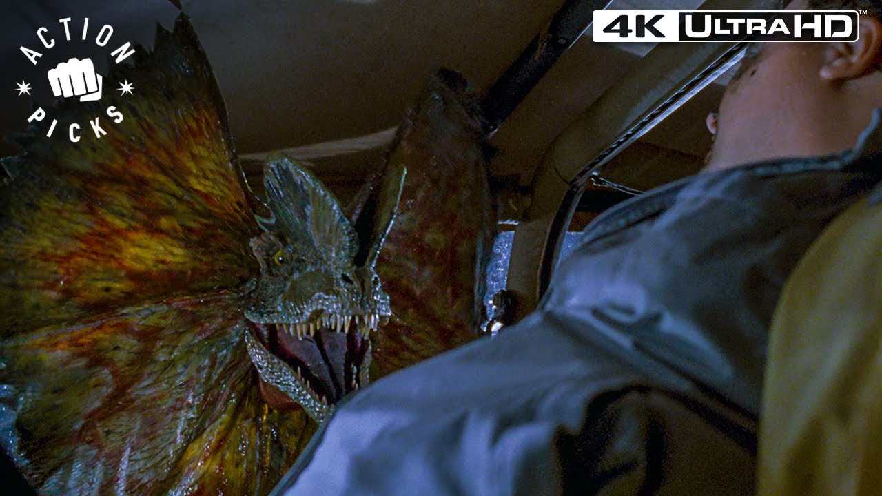 The Dilophosaurus Attacks Dennis Nedry | Jurassic Park 4k HDR