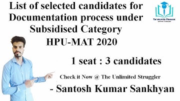 List of selected candidates for Documentation under Subsidized category HPU MAT 2020 | MBA | HPUBS