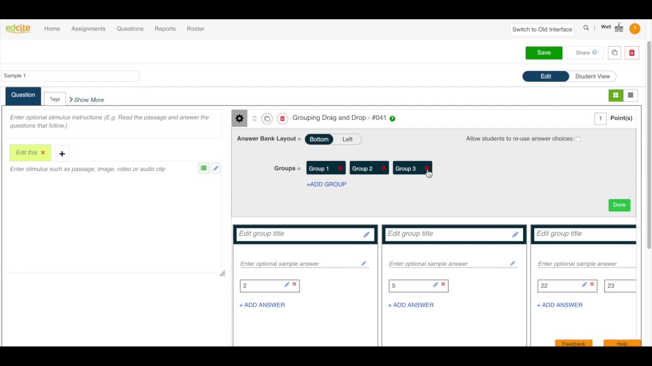 Edcite: Creating a Grouping Drag and Drop Question
