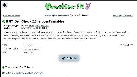 Java Practice-it | Primitive Data and Definite Loops | Self-Check 2.8: studentVariables