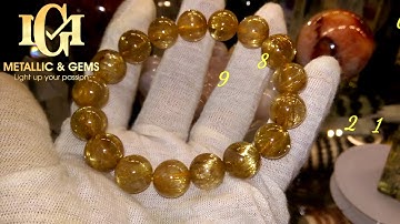 Vòng tay thạch anh tóc vàng ánh titan rực rỡ lung linh 12ly