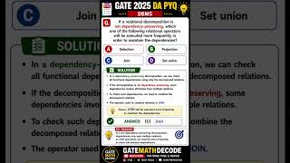 GATE 2025 DA DBMS PYQ | Dependency Preserving Decomposition Question 🔥 #shorts #gateda #gatecse
