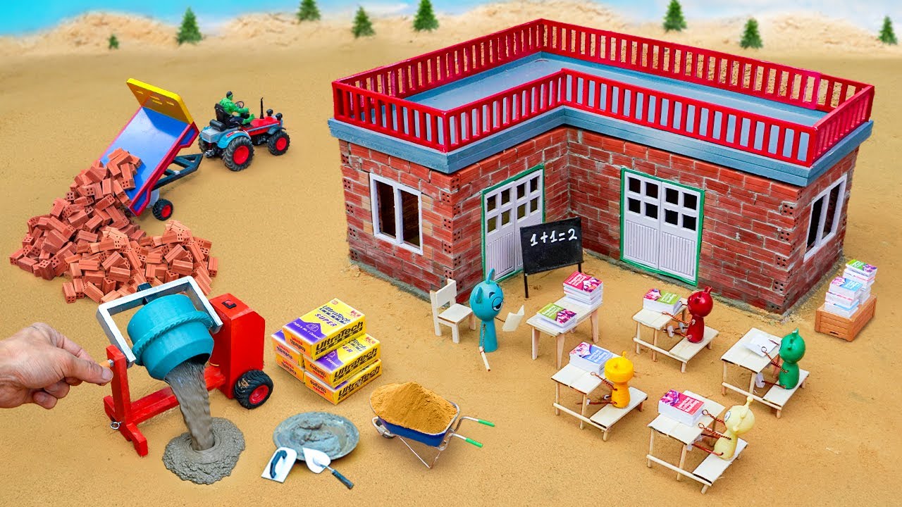 School Collapsed | DIY Mini Tractor Rebuilds a Strong Brick and Concrete School | Science Project