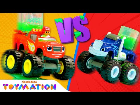 Blaze vs. Crusher Toys in a SLIME Race! | Nickelodeon Versus #4 | Toymation Games