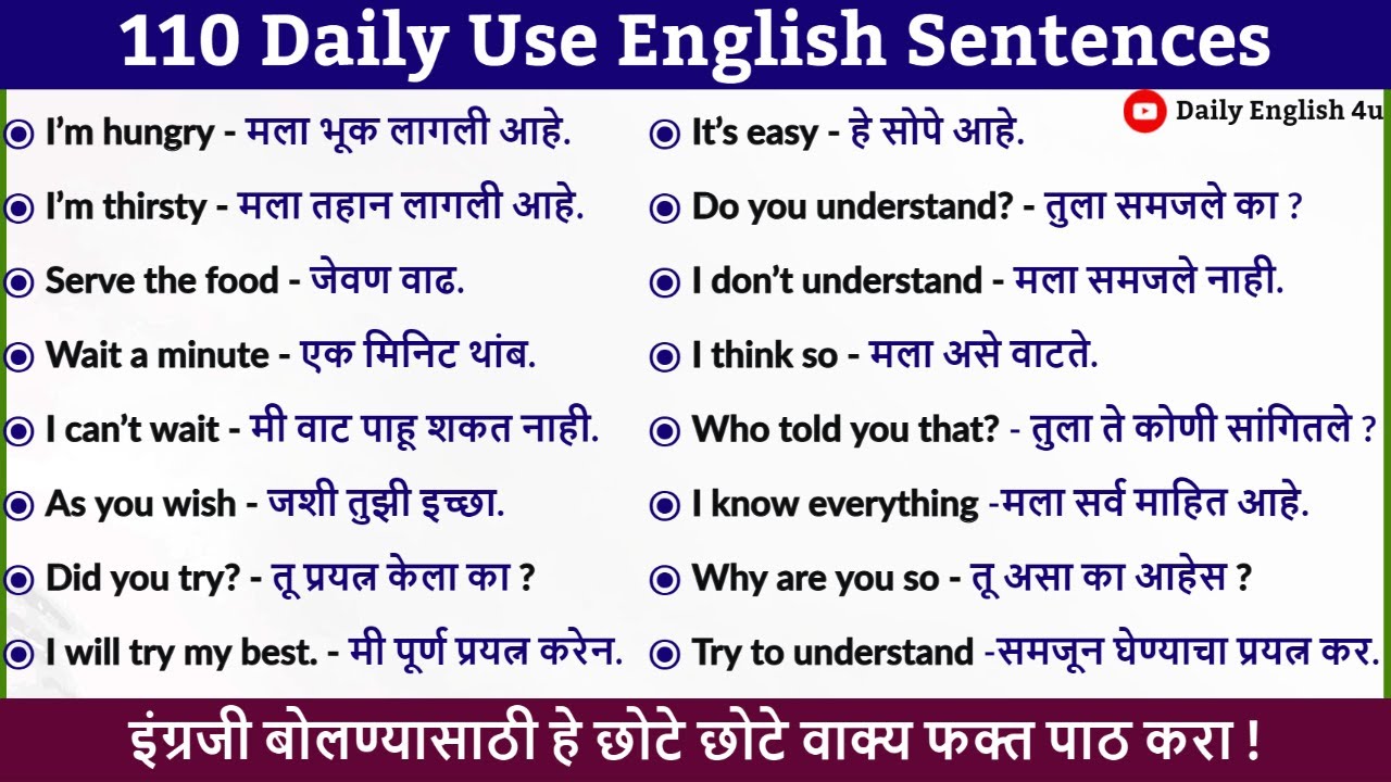 110 Daily Use Sentences | इंग्रजी शिकण्याची सर्वात सोपी पद्धत  | Spoken English