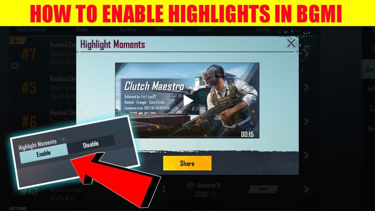 HOW TO Enable HIGHLIGHTS MOMENTS FEATURE IN BGMI & PUBG 🔥 HOW TO ENABLE & SHARE CLUTCHES IN MOMENTS