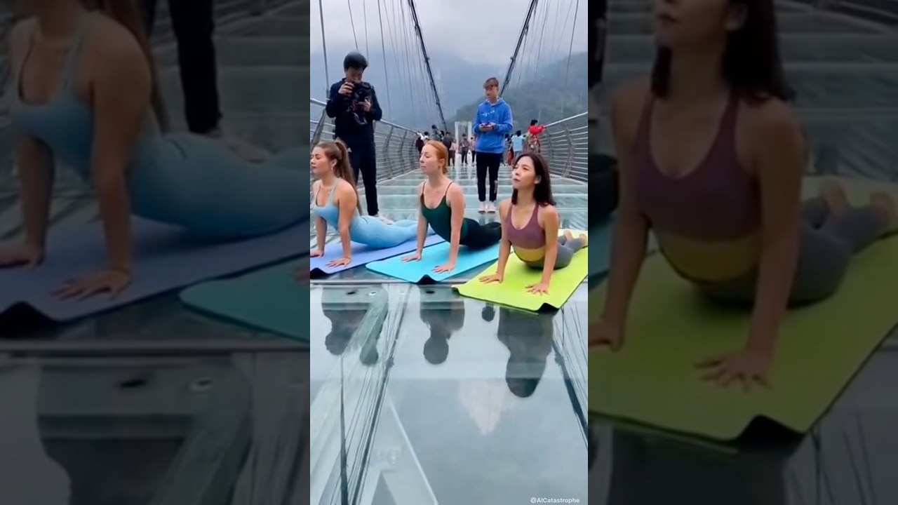 Стеклянный мост разбился во время занятий йогой… Они едва спаслись 😳