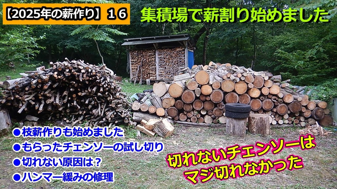 【2025年の薪作り】１６：集積場で薪割り始めました