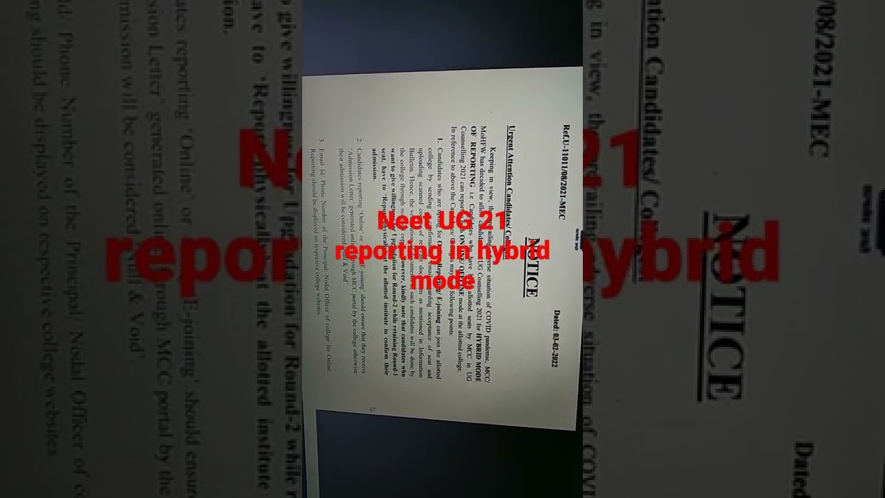 NEET UG 21 COUNCELLING RESULTS||REPORTING IN HYBRID MODE|NEET 21 REPORTING IN ONLINE/OFFLINE BOTH