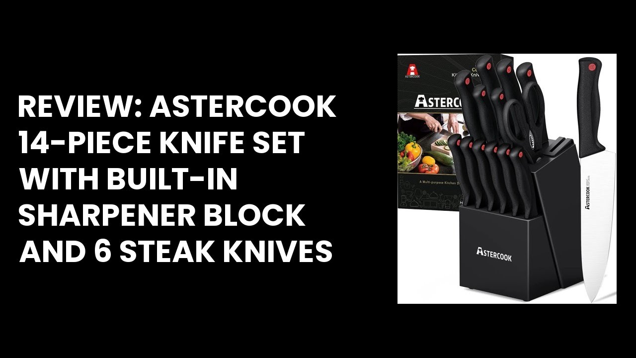 Astercook Knife Set with Built-in Sharpener Block, Dishwasher Safe