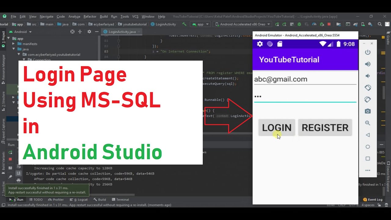 Login Page in Android Studio Using MS-SQL | Android Tutorial's - YouTube