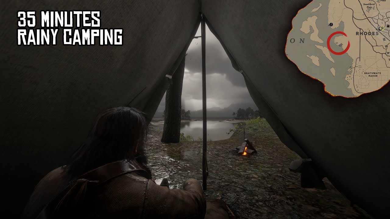Red Dead Redemption 2 – Rainy Camping Ambience near Clemens Point (35 Minutes, No Commentary)