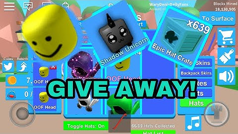 Mining Sim Give-Away! ( Shadow Unicorn,  Oof heads + some legend skins + legendary crates)