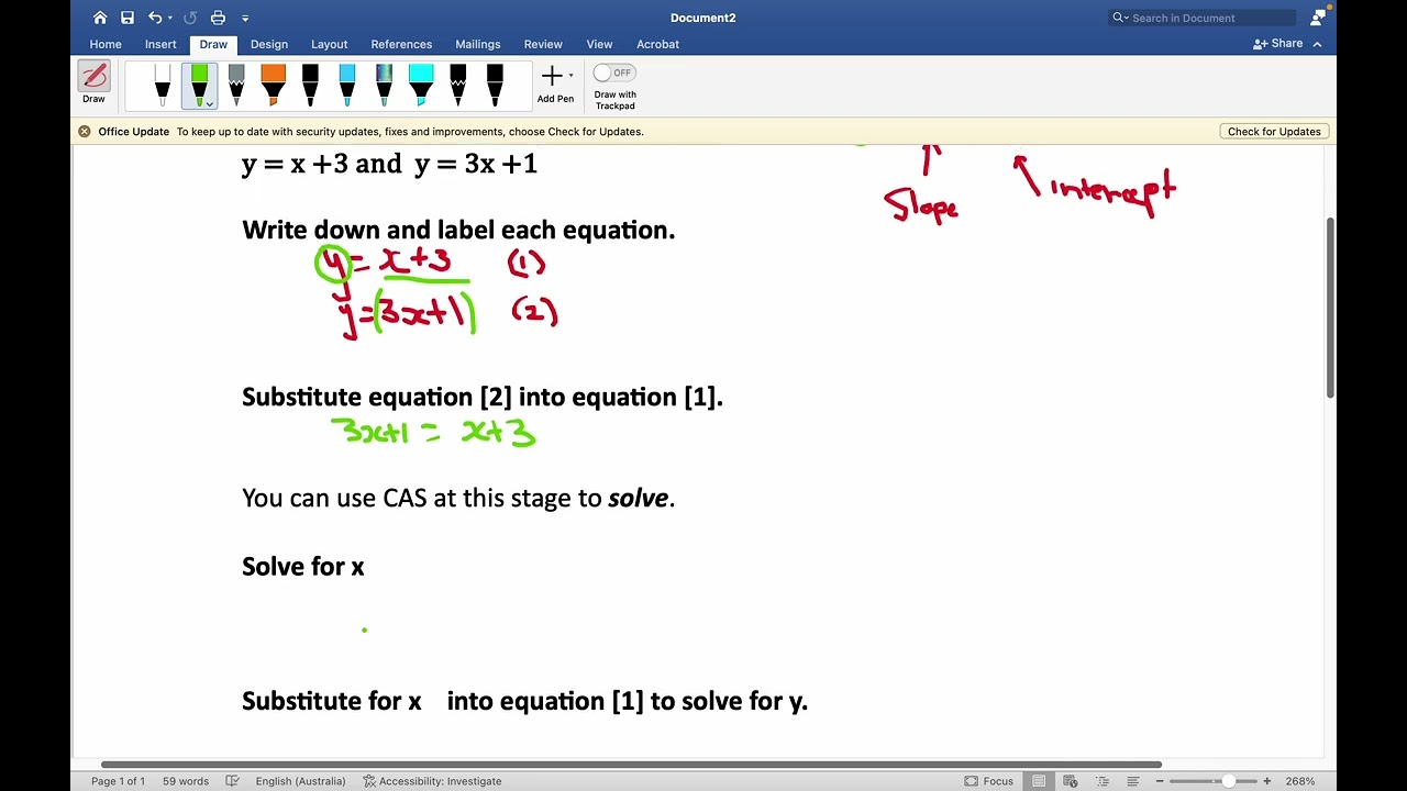 Mr  Berenger Solving Simultaneous Equations with Subsitution   y=mx + c form