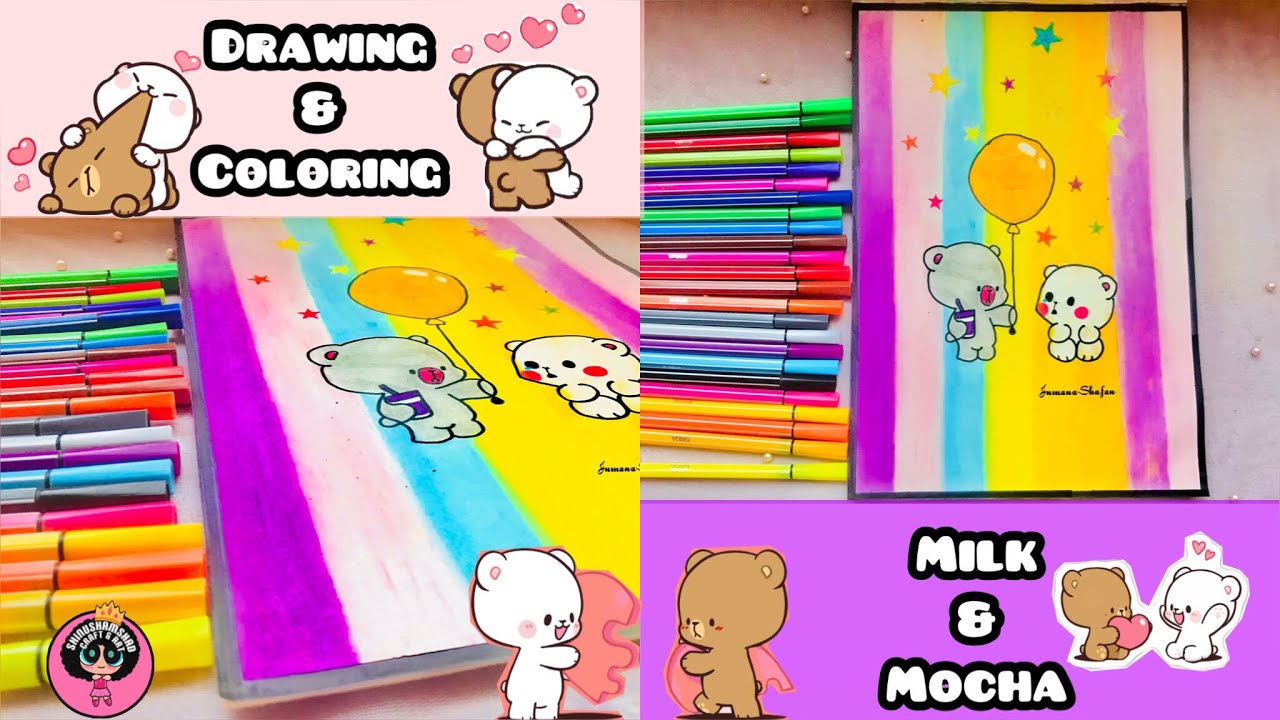 How to draw milk and mocha|| Milk and Mocha bear drawing & coloring ...