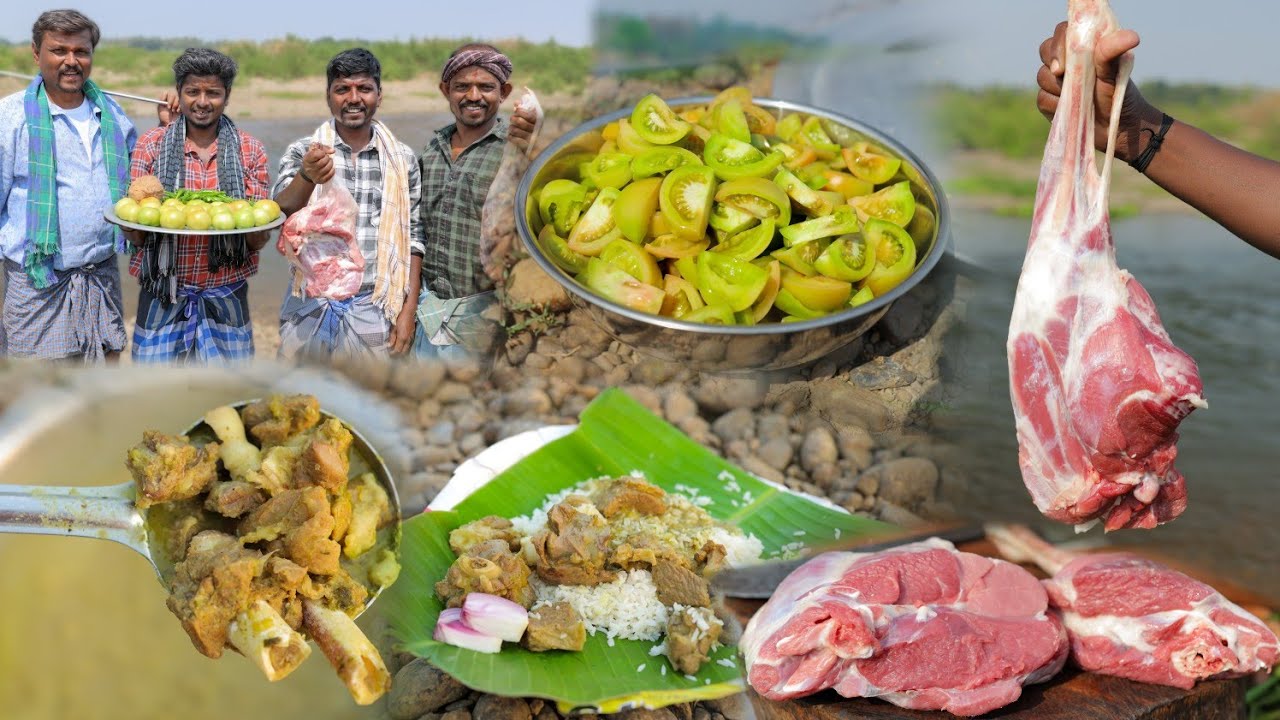 ಟೊಮೆಟೊ ಕಾಯಿ ಮಟನ್ ರಸಂ | Green tomato mutton rasam | Mutton rasam Cooking on the riverbank |