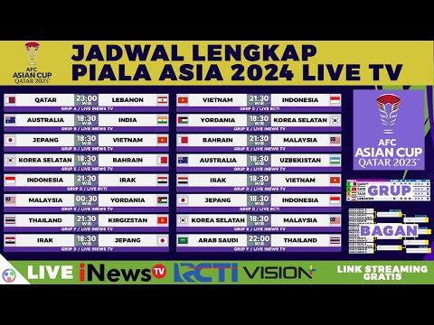 Jadwal Lengkap Piala Asia 2024 Live iNews TV, RCTI, Vision Plus | Fase Grup, 16 Besar, Final