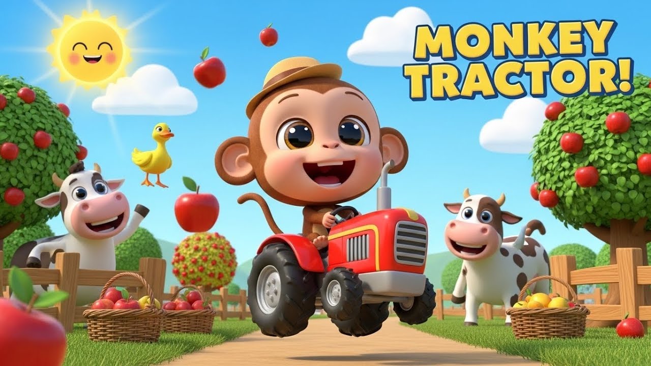 Monkey on Tractor  Cute Farm Story  Fruit Harvest for Kids