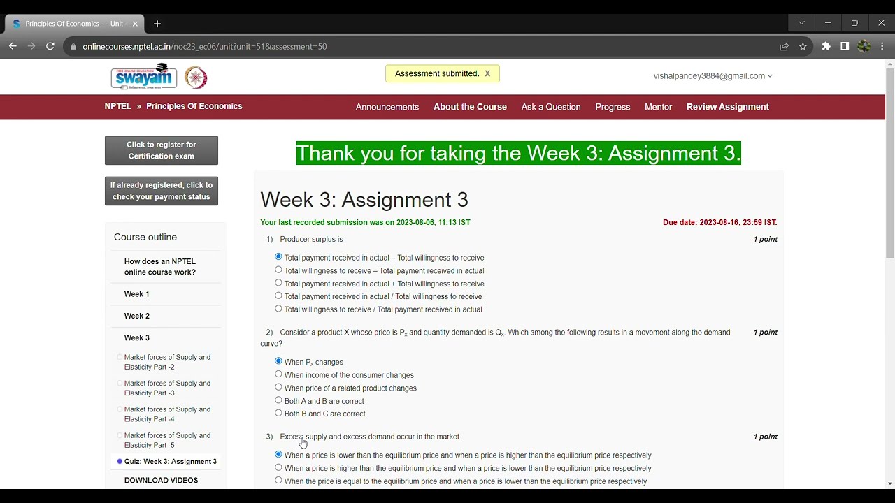 NPTEL Principles Of Economics WEEK-3 Assignment answer 2023 