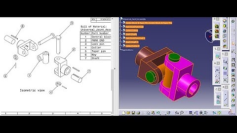 To Design a Universal Joint Assembly by using Sketcher,Part Design, Assembly Design.