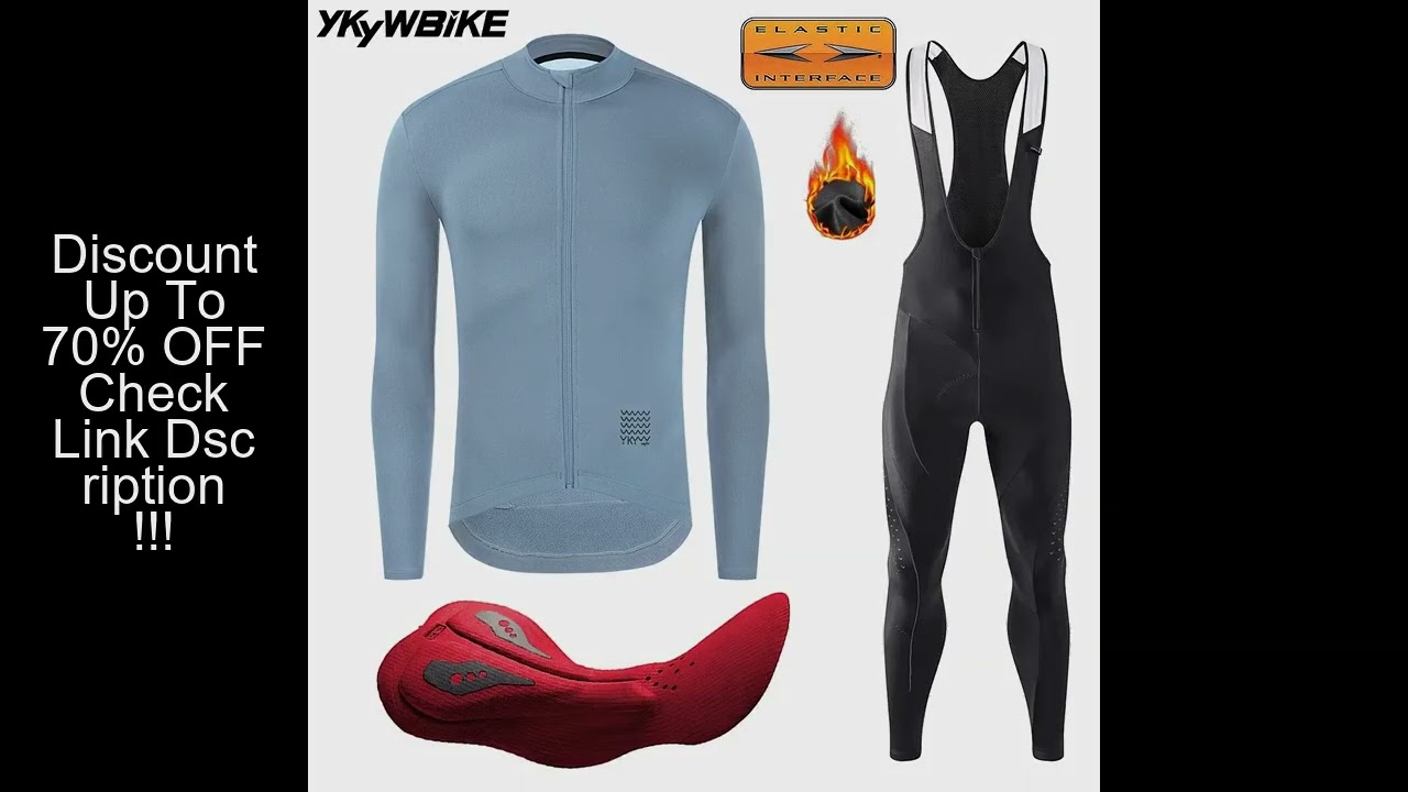 YKYWBIKE Winter Men Cycling Jacket Sets Thermal Fleece Long Sleeve 5-15°C Jersey Suit for Bib Pants