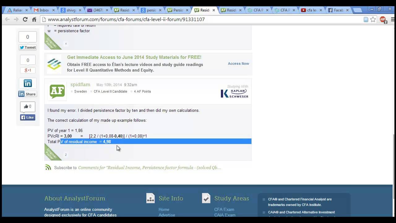 Question regarding the Persistence Factor Formula in Residual Income