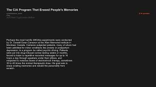 The CIA Program That Erased People's Memories