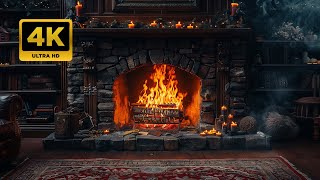 Relaxing Night by the Cozy Fireplace  Beautiful Fireplace Burning 4K UHD & Crackling Fire 3 Hours