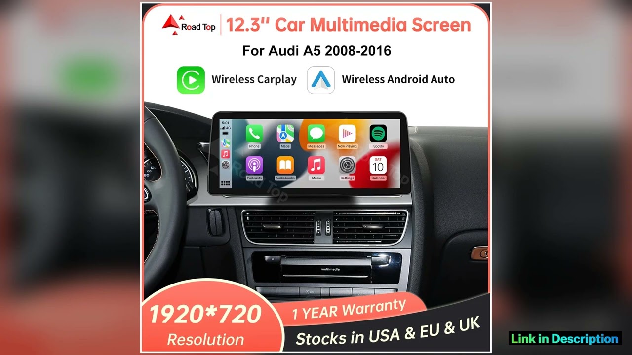 123 inch Ultrathin Linux Touch Screen Car Multimedia for Audi A5 20082016 with Wireless CarPlay And