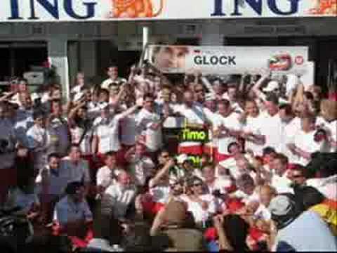 Timo Glock and Toyota F1 Team celebration on the Hungaroring