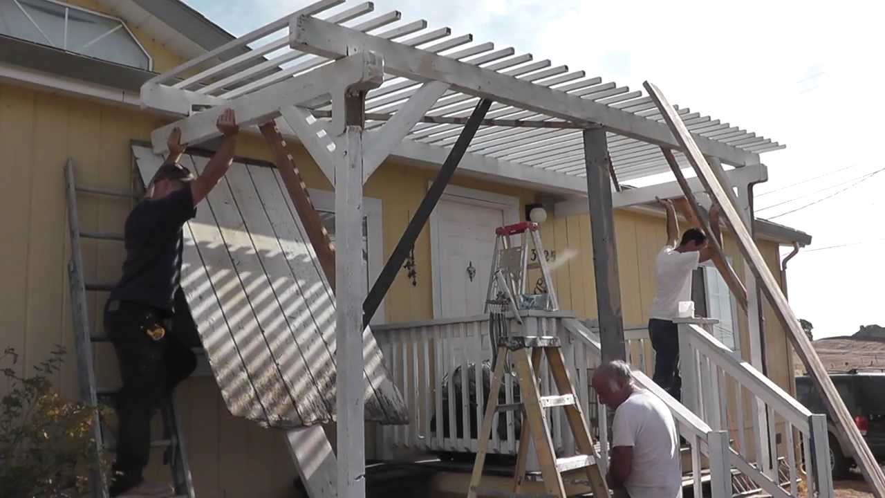 Setting up a trellis / pergola / porch roof shade & getting hit in ...