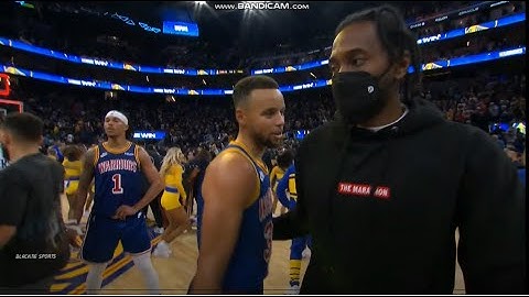 Kawhi Leonard and Steph Curry Hugs Postgame