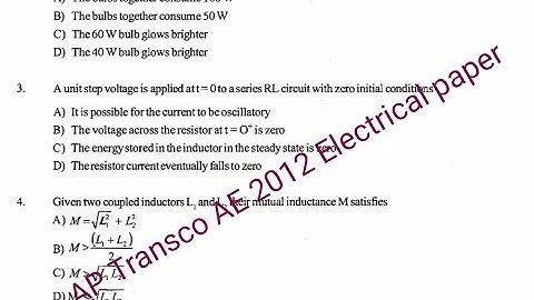 AP Transco 2012 AE Electrical Paper|Electrical Objective Questions