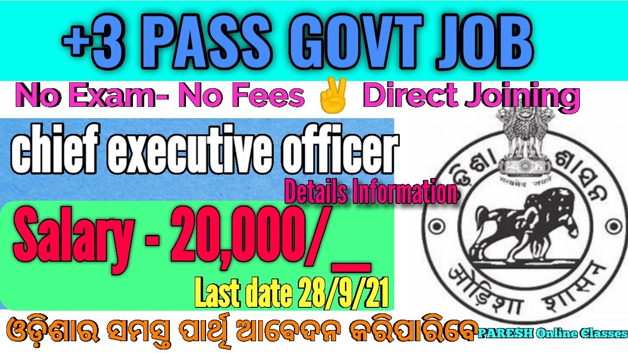 Odisha chief executive officer requirements 2021 || +3 pass govt job || latest govt jobs in Odisha