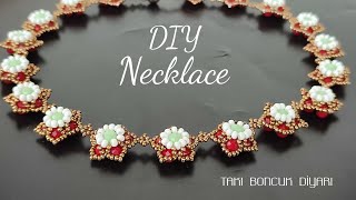 Zarif ve kolay kristal kolye yapımı// DİY. Easy to make beaded necklace with Bicone and Seed beads